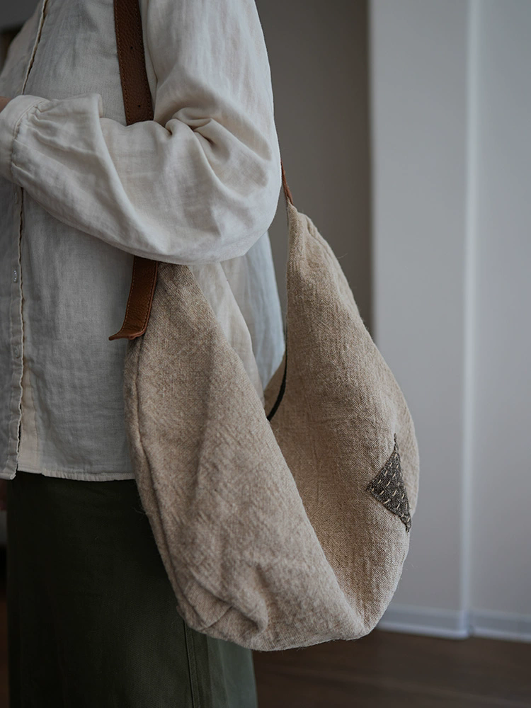 李記 | 原創手工真皮 | 襤褸手縫補丁い棉麻托特包ms177號