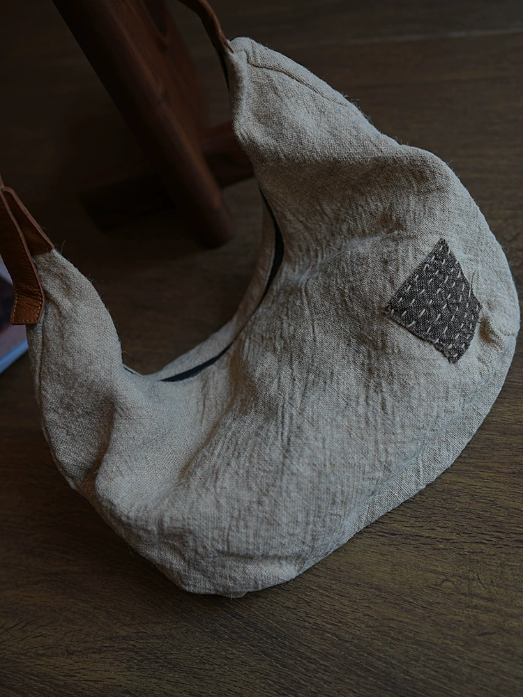 李記 | 原創手工真皮 | 襤褸手縫補丁い棉麻托特包ms177號