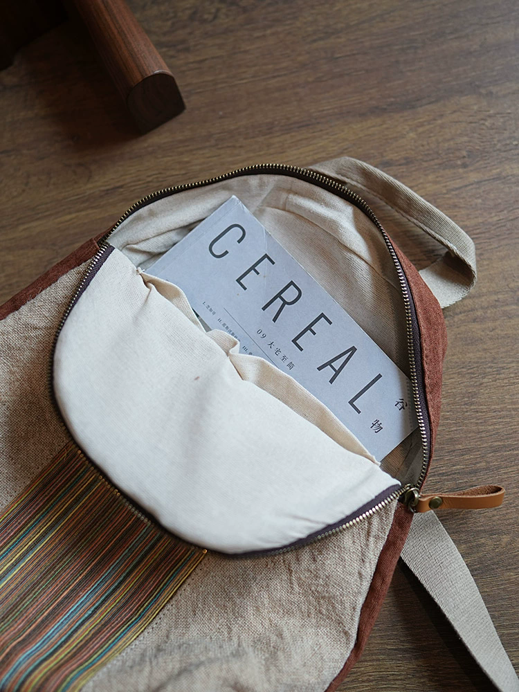 李記 | 原創手工真皮 | 彩色條紋棉麻拼接牛皮の後背包ms1810號