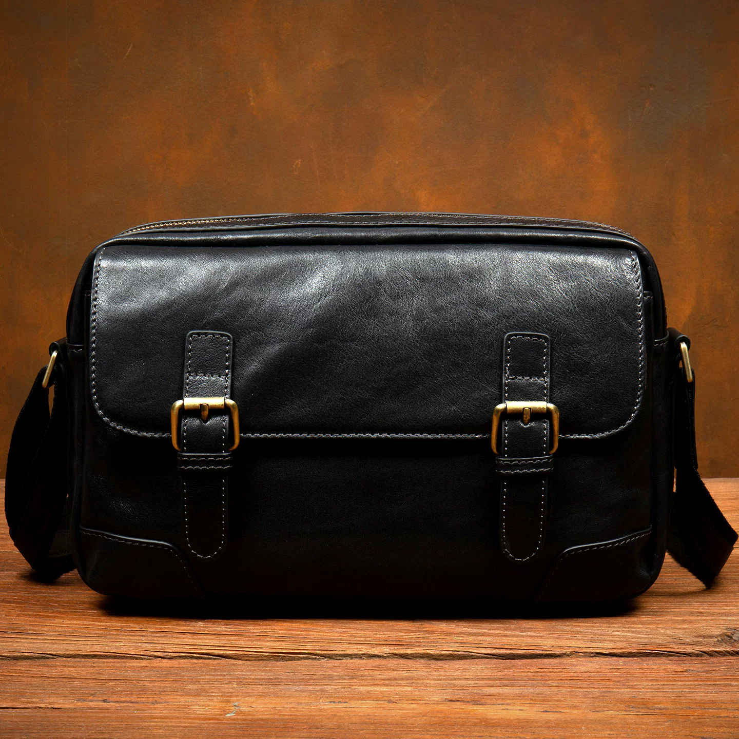 李記 | 原創手工真皮 | 雙扣帶車縫線の單肩包ms2298號