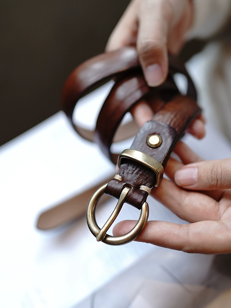 李記 | 原創手工真皮 | 植鞣牛皮ス復古小圓扣の褲腰帶pd6305號