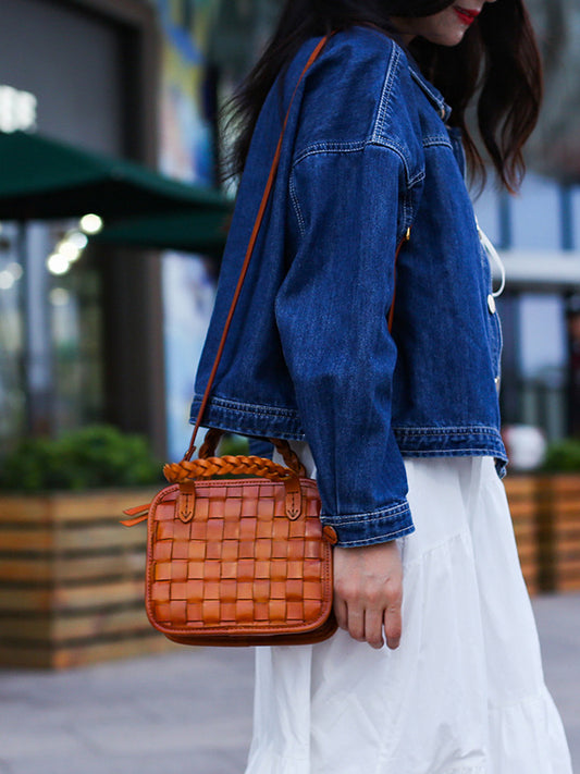 Li Ji | Original handmade genuine leather | First-layer vegetable tanned cow leather ッグ hand-woven bag No. R001