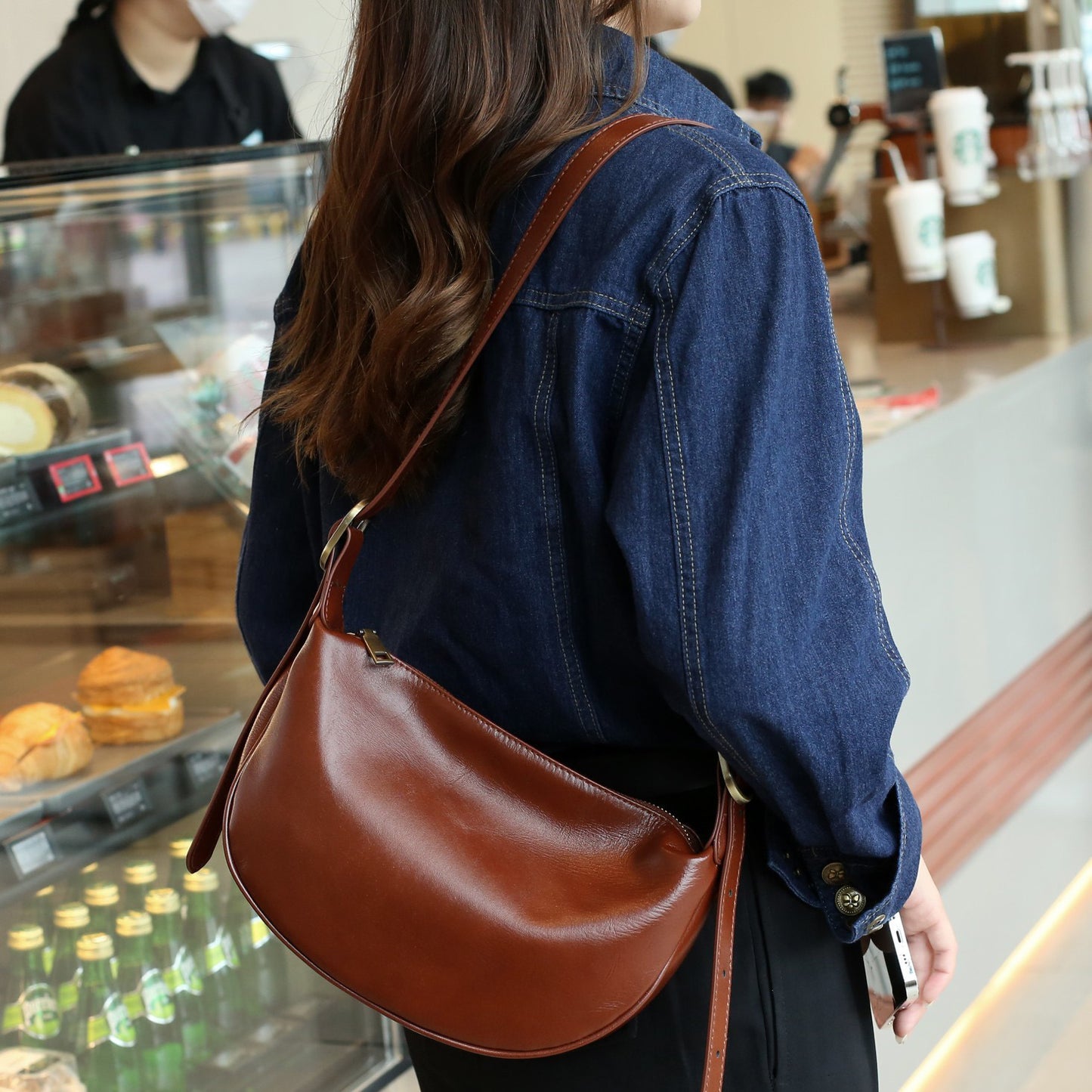 李記 | 原創手工真皮 | レトロ植鞣皮 休閒 餃子形腋下包Y307號