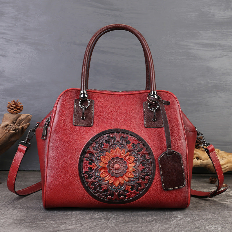 李記 | 原創手工真皮 | 大容量壓花圖騰の斜唄包zl3772號