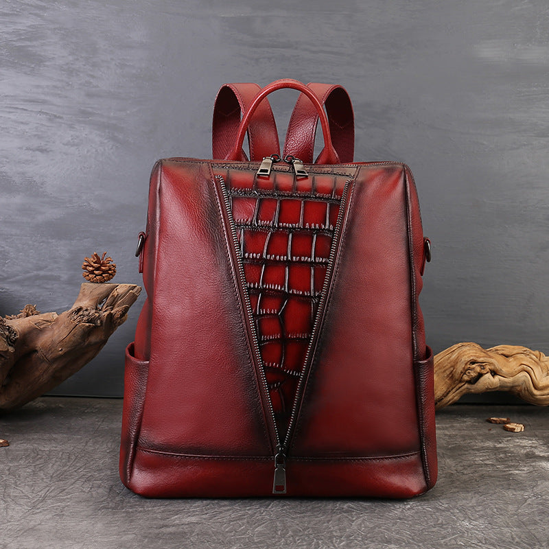 李記 | 原創手工真皮 | 復古植鞣皮の個性壓紋後背包zl8114號