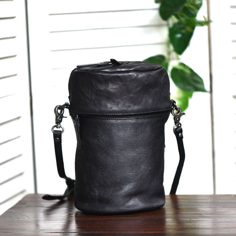 Li Ji | Original leather handmade | Retro bucket bag soft leather small bag Maori totem No. 8536