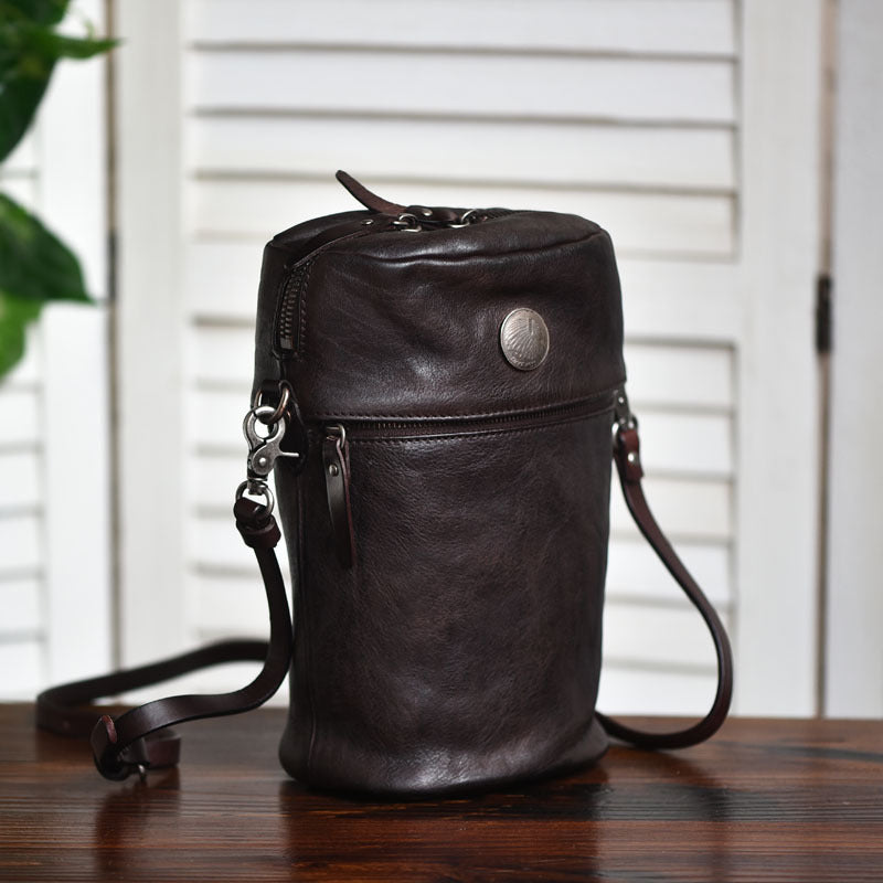 Li Ji | Original leather handmade | Retro bucket bag soft leather small bag Maori totem No. 8536