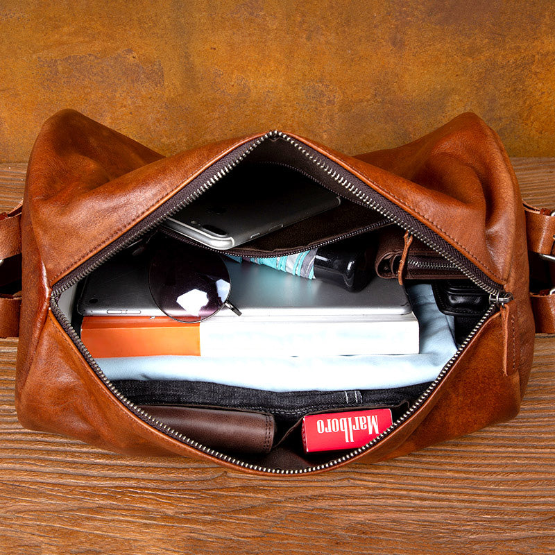 Li Ji | Original handmade genuine leather | First-layer cowhide bucket-shaped travel bag luggage bag No. 3690