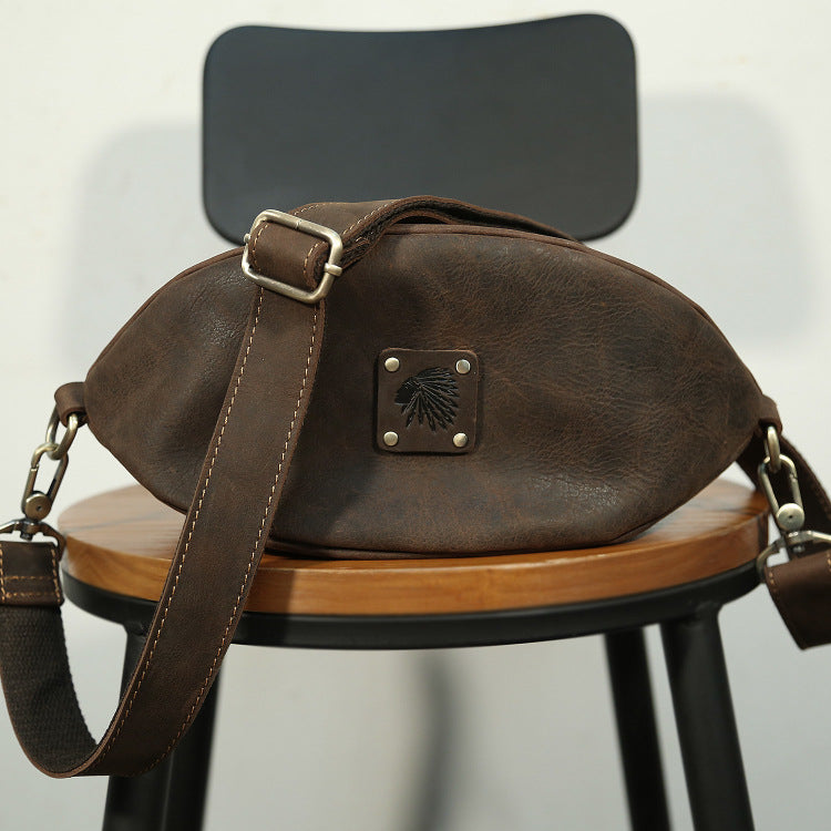 Li Ji | Original handmade leather | Genuine rugby-shaped retro shoulder bag No. 513