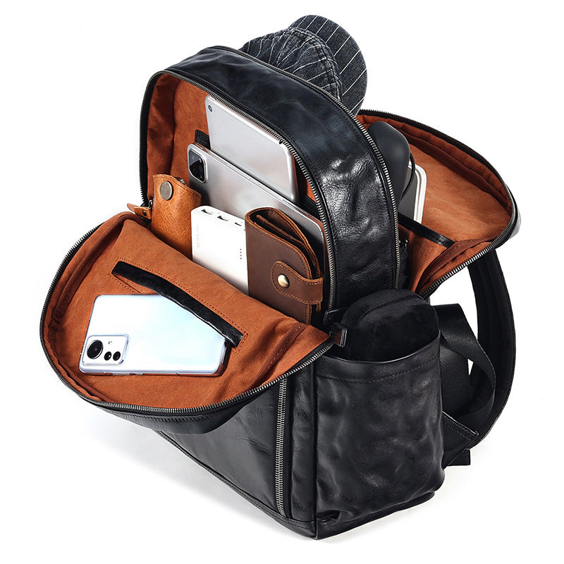 Li Ji | Handmade original | Full vegetable tanned leather hand-grabbed backpack No. 6691