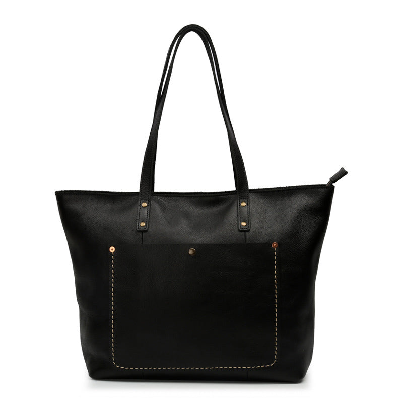 Li Ji | Original handmade leather | Frosted zipper open pocket vintage tote bag No. 8711