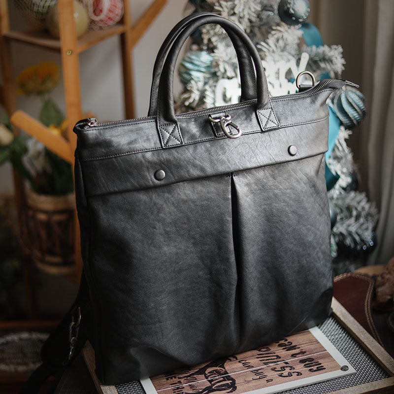 Li Ji | Original handmade genuine leather | Large tailored leather briefcase Japanese style heavy industry motorcycle helmet bag No. 8915