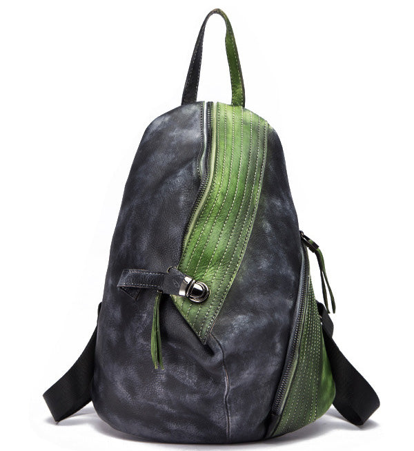 李記 | 原創手工真皮 | 日系手作ッグ拼接 後背包W114號