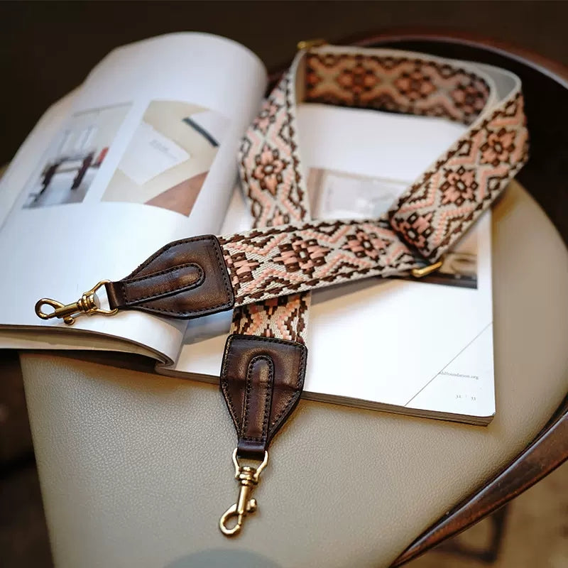 Li Ji | Versatile accessories | Ethnic retro adjustable and removable colorful knitted bag wide shoulder strap No. M7012