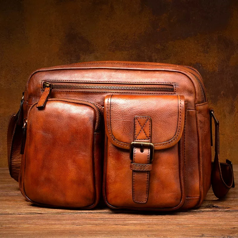 Li Ji | Original handmade cowhide | Cow leather structure, storage messenger bag No. 6818
