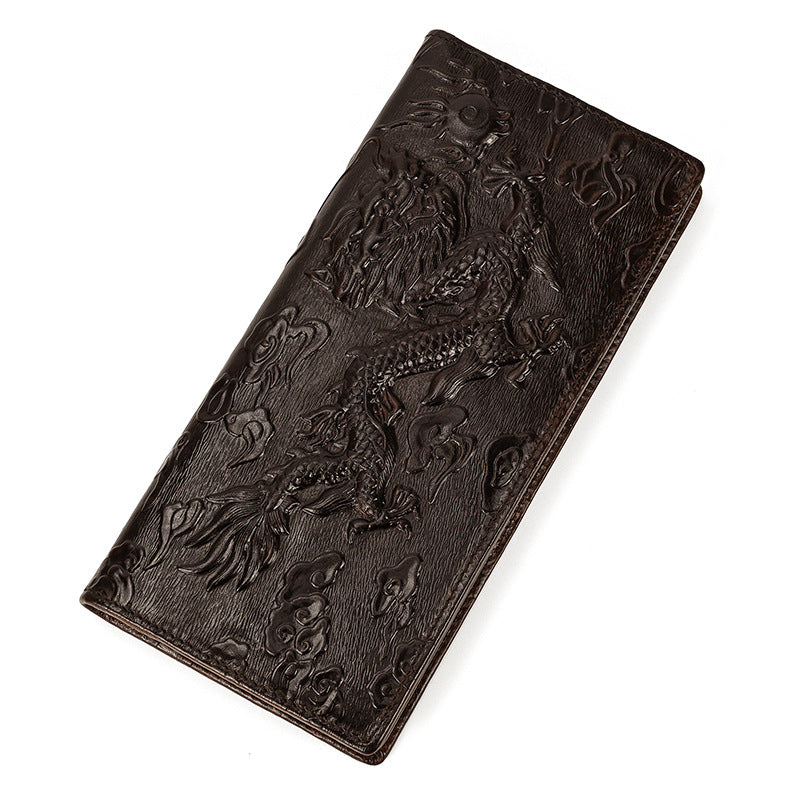 Li Ji | Original handmade genuine leather | Xiangyun Tenglong embossed three-dimensional textured cow leather bi-fold wallet No. 8131