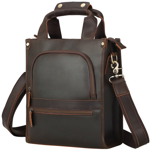 李記 | 原創手工真皮 | 戶外出行たて瘋馬皮大容量手提斜背包02519號