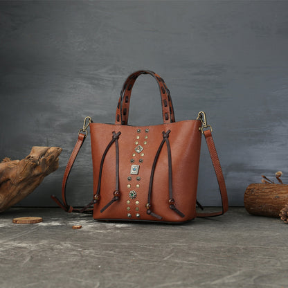 李記 | 原創手工真皮 | 復古撞色鉚釘水桶包1177號