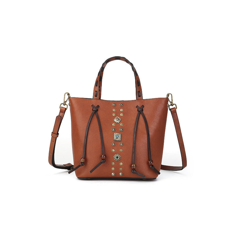 李記 | 原創手工真皮 | 復古撞色鉚釘水桶包1177號