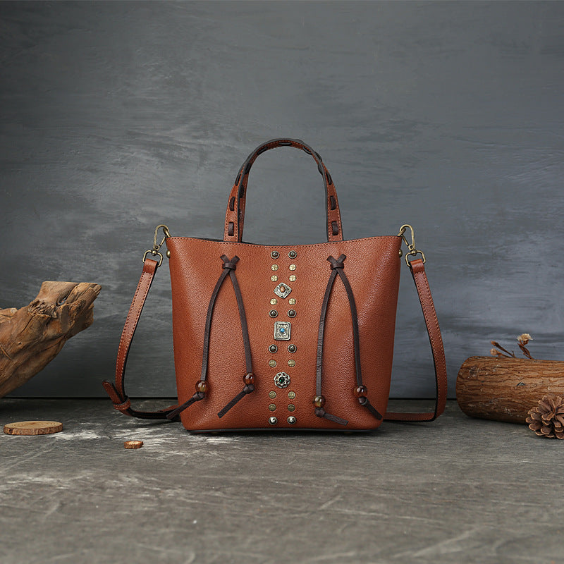 李記 | 原創手工真皮 | 復古撞色鉚釘水桶包1177號