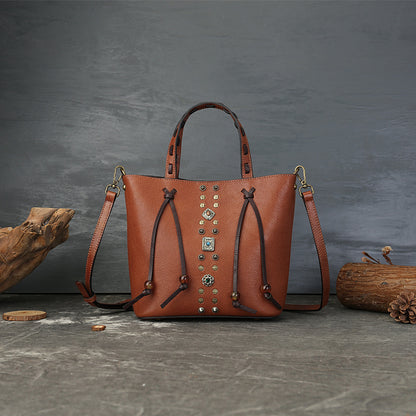 李記 | 原創手工真皮 | 復古撞色鉚釘水桶包1177號