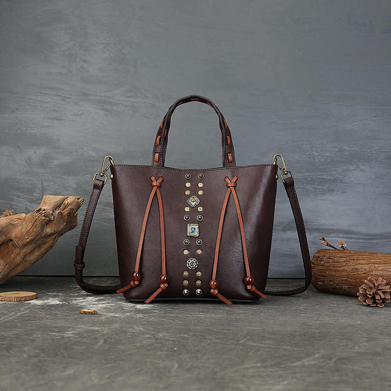 李記 | 原創手工真皮 | 復古撞色鉚釘水桶包1177號