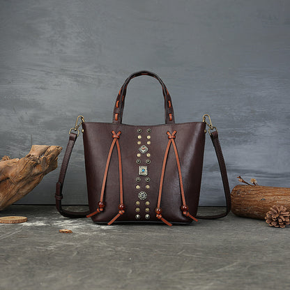 李記 | 原創手工真皮 | 復古撞色鉚釘水桶包1177號