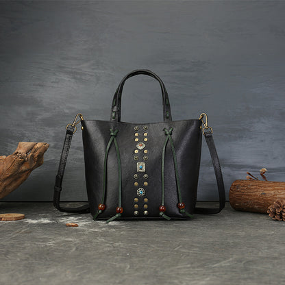 李記 | 原創手工真皮 | 復古撞色鉚釘水桶包1177號