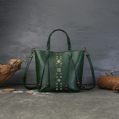 李記 | 原創手工真皮 | 復古撞色鉚釘水桶包1177號