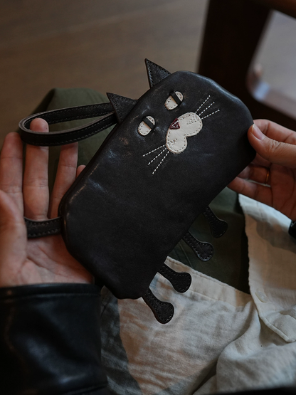 李記 | 原創手工真皮 | 可愛い猫柄・小銭収納長財布13823號