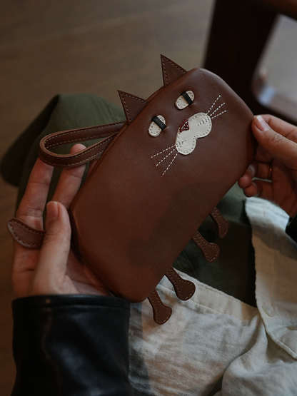 李記 | 原創手工真皮 | 可愛い猫柄・小銭収納長財布13823號