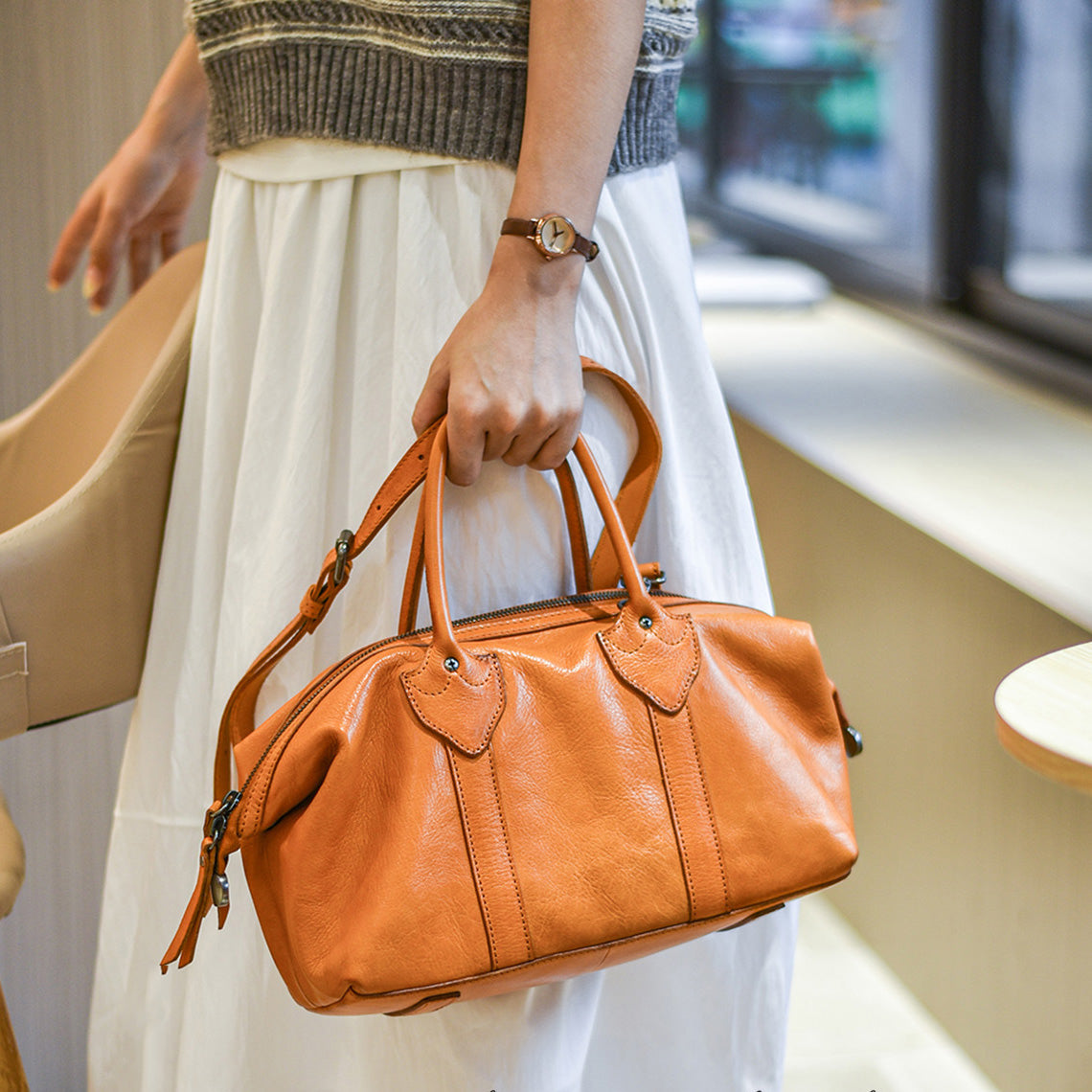 李記 | 原創手工真皮 | 日常出街必備の簡約波士頓包19186號