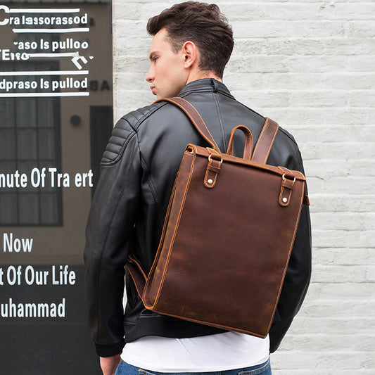 Li Ji |. กระเป๋าเป้เดินทางหนังแท้ Crazy Horse ความจุขนาดใหญ่ No.2512 