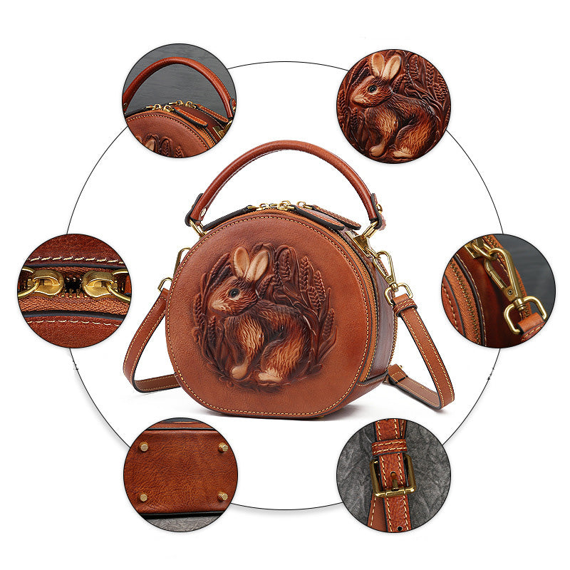 李記 | 原創真皮手工 | 復古Rabbit 壓花 うさぎ小圓包6332號