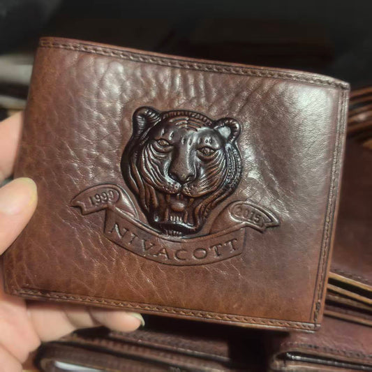 Li Ji | Genuine cowhide | tiger tiger head logo-open short style embossed-retro wallet No. 2025 