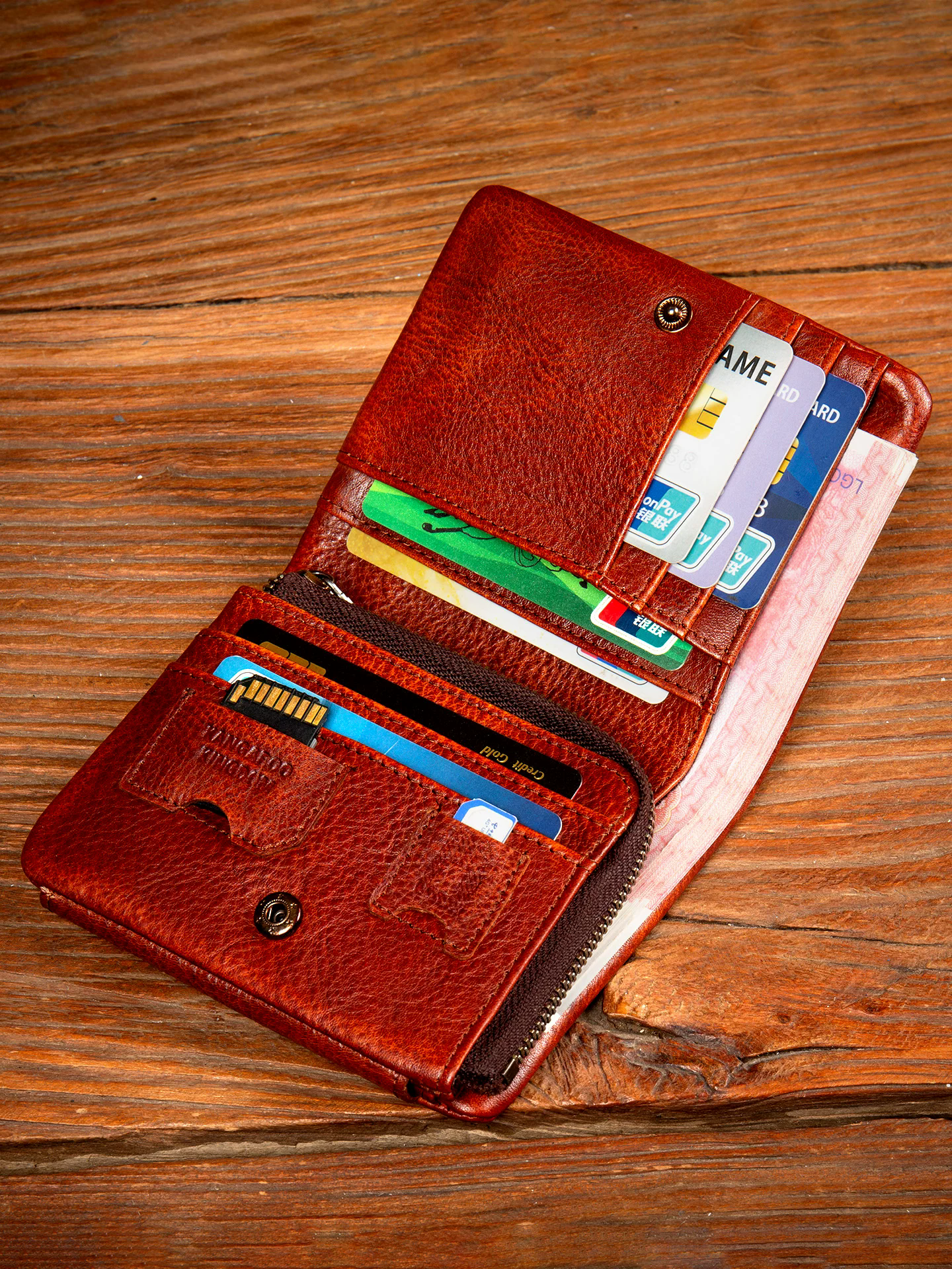 李記 | 原創手工真皮 | 手作業で色を拭く本革カ短錢包2147號