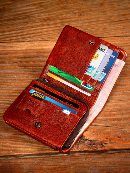 李記 | 原創手工真皮 | 手作業で色を拭く本革カ短錢包2147號