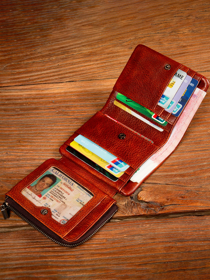 李記 | 原創手工真皮 | 手作業で色を拭く本革カ短錢包2147號