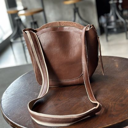 Li Ji | Original handmade leather | Japanese simple vegetable tanned leather bucket bag No. 23026 