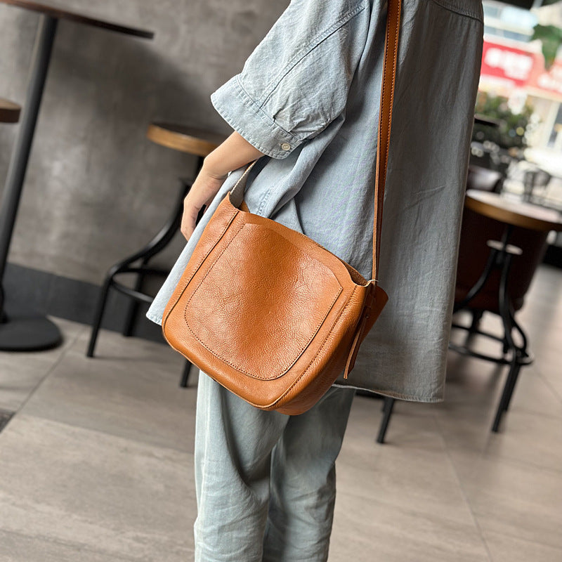 Li Ji | Original handmade leather | Japanese simple vegetable tanned leather bucket bag No. 23026 