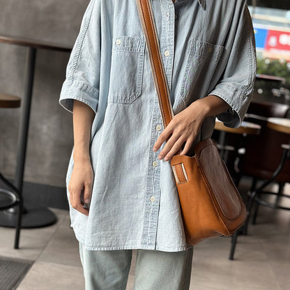 Li Ji | Original handmade leather | Japanese simple vegetable tanned leather bucket bag No. 23026 