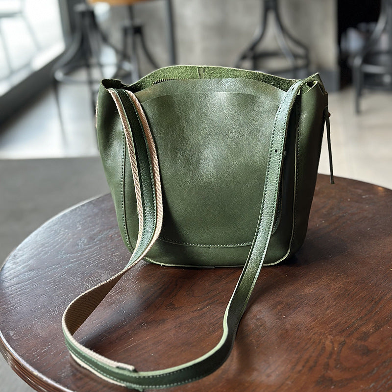 Li Ji | Original handmade leather | Japanese simple vegetable tanned leather bucket bag No. 23026 