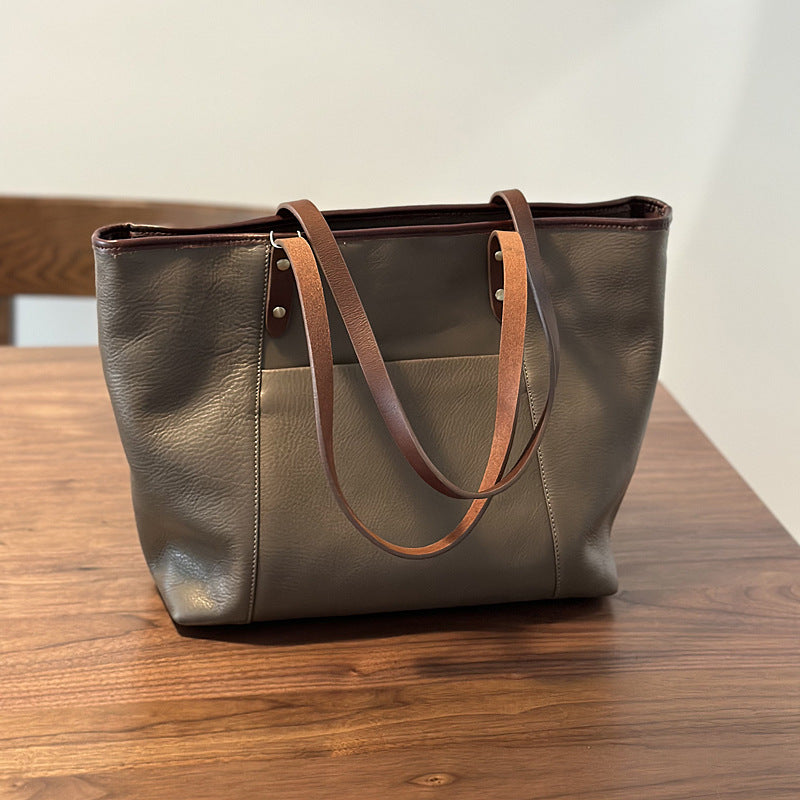 Li Ji | Original handmade genuine leather | Tree paste cowhide casual shopping bag No. 24020 