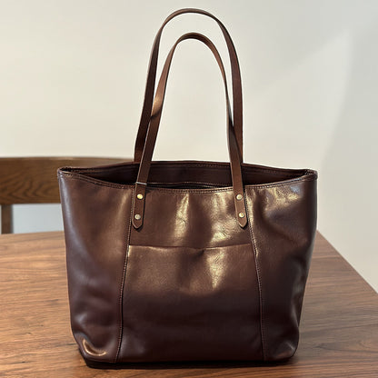 Li Ji | Original handmade genuine leather | Tree paste cowhide casual shopping bag No. 24020 