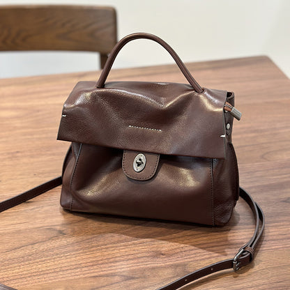 Li Ji | Original handmade genuine leather | European and American first-layer tree paste leather messenger bag No. 24023 