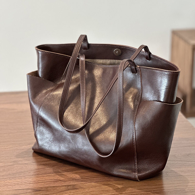 Li Ji | Original handmade leather | European and American mid-century style and practical tote bag No. 24027 