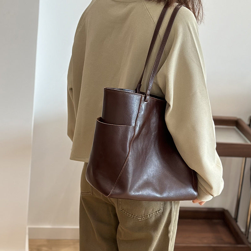 Li Ji | Original handmade leather | European and American mid-century style and practical tote bag No. 24027 