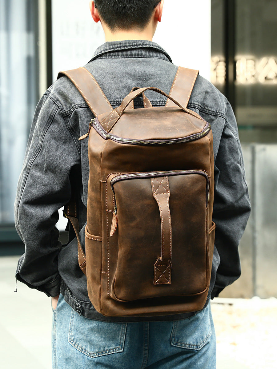 李記 | 原創真皮手工 | 歐美復古の瘋馬皮後背包3058號