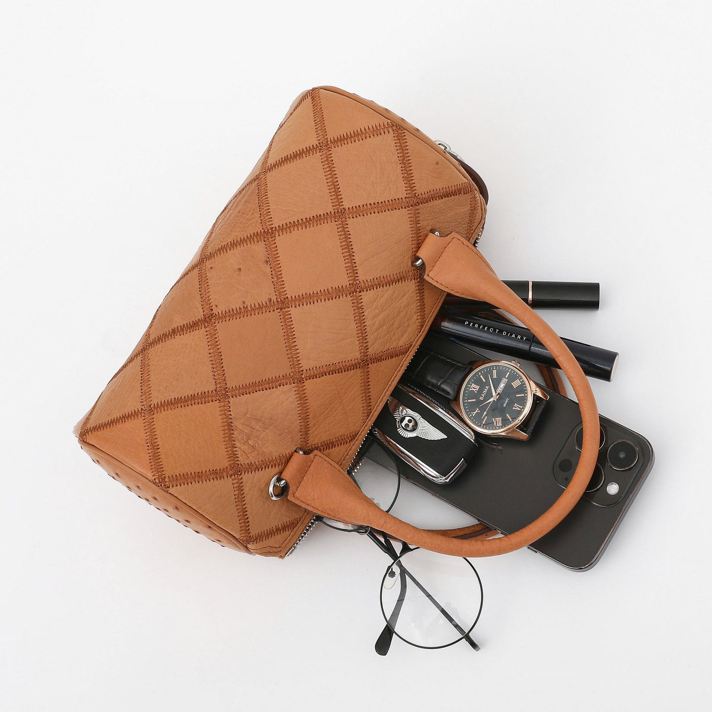 李記 | 原創手工真皮 | 鴕鳥皮う菱格円筒包3599T號