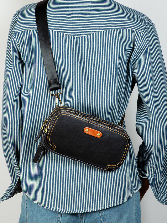 李記 | 原創手工真皮 | 多機能 頭層植鞣牛革 胸包3670號